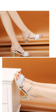 Load image into Gallery viewer, Gold Women Sandals Summer Open Toe High Heels Low Heel Shoes Ankle Strap High Women Sandals Women's Open Toe Fashion Ankle Strap Low Heel Dress Party Luxury Sandals
