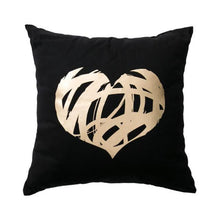 Load image into Gallery viewer, Golden Love Leaves Bronzing Cushion Decorative Pillow Black And Gold Pillow Cover Home Pillowcases Velvet Home Decor Sofa Pillows Cover 45x45CM
