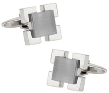Load image into Gallery viewer, Gray Glass Medalliion Cufflinks
