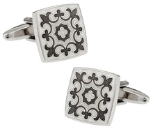 Load image into Gallery viewer, Fleur Di Lis Cufflinks in Gray &amp; White
