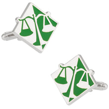 Load image into Gallery viewer, Lawyer Gift Idea - Scales of Justice Cufflinks in Green
