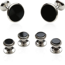 Load image into Gallery viewer, Mens&#39; Wedding Cufflinks &amp; Studs in Black Onyx &amp; Silver
