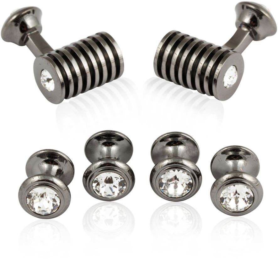 Men's Gunmetal Clear Swarovski Barrel Formal Set