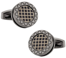 Load image into Gallery viewer, Gunmetal Round Grid Cufflinks
