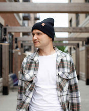 Load image into Gallery viewer, HAAKWEAR Midnight Black Beanie Hat - Classic Cuffed Knit - Made in USA
