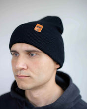 Load image into Gallery viewer, HAAKWEAR Midnight Black Beanie Hat - Classic Cuffed Knit - Made in USA
