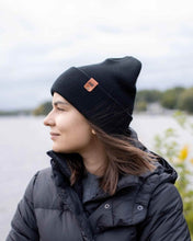 Load image into Gallery viewer, HAAKWEAR Midnight Black Beanie Hat - Classic Cuffed Knit - Made in USA
