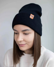 Load image into Gallery viewer, HAAKWEAR Midnight Black Beanie Hat - Classic Cuffed Knit - Made in USA
