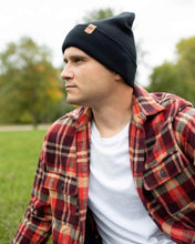Load image into Gallery viewer, HAAKWEAR Midnight Black Beanie Hat - Classic Cuffed Knit - Made in USA
