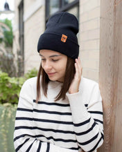 Load image into Gallery viewer, HAAKWEAR Midnight Black Beanie Hat - Classic Cuffed Knit - Made in USA
