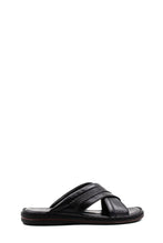 Load image into Gallery viewer, Men's Black Leather Crisscross Slide Slippers with Textured Straps and Cushioned Sole - Wessi
