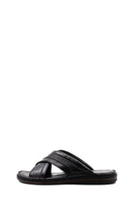 Load image into Gallery viewer, Men's Black Leather Crisscross Slide Slippers with Textured Straps and Cushioned Sole - Wessi
