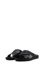 Load image into Gallery viewer, Men's Black Leather Crisscross Slide Slippers with Textured Straps and Cushioned Sole - Wessi
