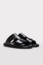 Load image into Gallery viewer, Black Embossed Leather Double-Strap Sandals for Men | Wessi
