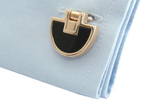 Load image into Gallery viewer, Half Moon Rose Gold Onyx Folding Cufflinks
