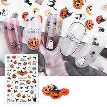 Load image into Gallery viewer, Halloween Series Nail Sticker Pumpkin Lantern Skeleton Spider Vampire Decals For Nail Art DIY Decoration Tools 3D Wave Design Decoration for Women Girls Art Stickers Decal Decoration Metallic Curve Strip Line Nail
