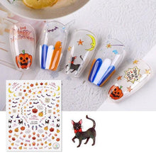 Load image into Gallery viewer, Halloween Series Nail Sticker Pumpkin Lantern Skeleton Spider Vampire Decals For Nail Art DIY Decoration Tools 3D Wave Design Decoration for Women Girls Art Stickers Decal Decoration Metallic Curve Strip Line Nail
