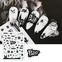 Load image into Gallery viewer, Halloween Series Nail Sticker Pumpkin Lantern Skeleton Spider Vampire Decals For Nail Art DIY Decoration Tools 3D Wave Design Decoration for Women Girls Art Stickers Decal Decoration Metallic Curve Strip Line Nail
