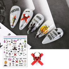 Load image into Gallery viewer, Halloween Series Nail Sticker Pumpkin Lantern Skeleton Spider Vampire Decals For Nail Art DIY Decoration Tools 3D Wave Design Decoration for Women Girls Art Stickers Decal Decoration Metallic Curve Strip Line Nail
