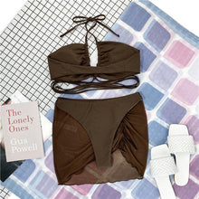 Load image into Gallery viewer, Halter Hollow Cross Bikinis Set Swimsuit Women's New Solid Two-Piece Swimwear Two Piece Swimsuit Halter Crisscross Cut Out Bikini Wrap Top with High Waist  Bottom Beach Swimwear Summer Beachwear Woman Bath Bathing Suit

