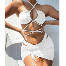 Load image into Gallery viewer, Halter Hollow Cross Bikinis Set Swimsuit Women's New Solid Two-Piece Swimwear Two Piece Swimsuit Halter Crisscross Cut Out Bikini Wrap Top with High Waist  Bottom Beach Swimwear Summer Beachwear Woman Bath Bathing Suit
