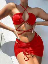 Load image into Gallery viewer, Halter Hollow Cross Bikinis Set Swimsuit Women's New Solid Two-Piece Swimwear Two Piece Swimsuit Halter Crisscross Cut Out Bikini Wrap Top with High Waist  Bottom Beach Swimwear Summer Beachwear Woman Bath Bathing Suit
