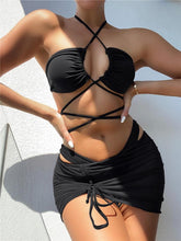 Load image into Gallery viewer, Halter Hollow Cross Bikinis Set Swimsuit Women's New Solid Two-Piece Swimwear Two Piece Swimsuit Halter Crisscross Cut Out Bikini Wrap Top with High Waist  Bottom Beach Swimwear Summer Beachwear Woman Bath Bathing Suit
