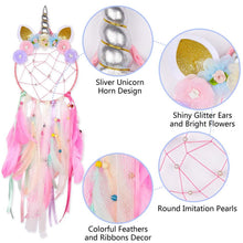 Load image into Gallery viewer, Handmade  Dream Catchers Flower For Kids Unicorn Dream Catcher Ornament  Feather Wall Decor For Girls Bedroom Flower Wall Hanging Decoration Flower Dream Catcher
