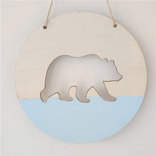 Load image into Gallery viewer, Handmade Hanging Ornaments Positive Slogan Banner Round Polar Bear Animal Statue Figurines Sculpture Wooden Ornaments  Wood Chip Wall Pendant Cardboard For Kids Room Decoration Photo Props
