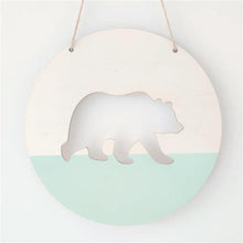 Load image into Gallery viewer, Handmade Hanging Ornaments Positive Slogan Banner Round Polar Bear Animal Statue Figurines Sculpture Wooden Ornaments  Wood Chip Wall Pendant Cardboard For Kids Room Decoration Photo Props
