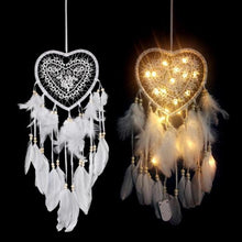 Load image into Gallery viewer, Handmade White Feather Dream Catcher Wind Chimes Hanging Ornaments Ceiling Decor Room Dream Net  Hanging Craft Gift Car Ornament Ribbons Feathers Wrapped Lights For Bedroom Decor Wedding Decorations
