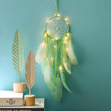 Load image into Gallery viewer, Handmade White Feather Dream Catcher Wind Chimes Hanging Ornaments Ceiling Decor Room Dream Net  Hanging Craft Gift Car Ornament Ribbons Feathers Wrapped Lights For Bedroom Decor Wedding Decorations
