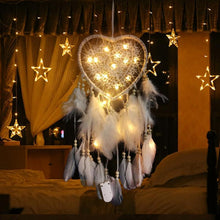 Load image into Gallery viewer, Handmade White Feather Dream Catcher Wind Chimes Hanging Ornaments Ceiling Decor Room Dream Net  Hanging Craft Gift Car Ornament Ribbons Feathers Wrapped Lights For Bedroom Decor Wedding Decorations
