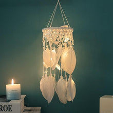 Load image into Gallery viewer, Handmade White Feather Dream Catcher Wind Chimes Hanging Ornaments Ceiling Decor Room Dream Net  Hanging Craft Gift Car Ornament Ribbons Feathers Wrapped Lights For Bedroom Decor Wedding Decorations
