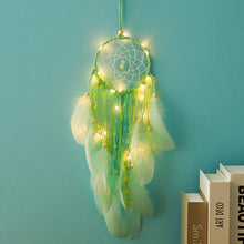 Load image into Gallery viewer, Handmade White Feather Dream Catcher Wind Chimes Hanging Ornaments Ceiling Decor Room Dream Net  Hanging Craft Gift Car Ornament Ribbons Feathers Wrapped Lights For Bedroom Decor Wedding Decorations
