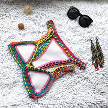 Load image into Gallery viewer, Handmade Women Bikini Crochet Knit Swimwear Halter Patchwork Bathing Suit Women's Swimsuit Strappy Side 2 Piece Bikini Set Triangle Beach Swimwear
