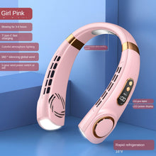 Load image into Gallery viewer, Hanging Neck Fan Ice Magnet Cooling Portable Neck Fan Type-C Mute Multifunctional Leafless Electric Fan With Light Rechargeable Hands Free Bladeless Fan 5 Speeds Operated Wearable Personal Fan

