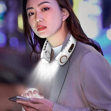 Load image into Gallery viewer, Hanging Neck Fan Ice Magnet Cooling Portable Neck Fan Type-C Mute Multifunctional Leafless Electric Fan With Light Rechargeable Hands Free Bladeless Fan 5 Speeds Operated Wearable Personal Fan
