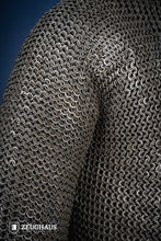 Load image into Gallery viewer, Chainmail Hauberk Flatring Wedge Riveted 9mm Steel Oiled
