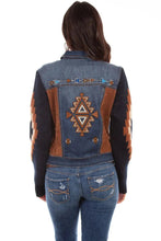 Load image into Gallery viewer, Honey Creek Aztec Embroidery - Womens Sweater Sleeve Denim Jacket

