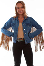 Load image into Gallery viewer, Honey Creek Denim with Leopard Fringe - Womens Jacket
