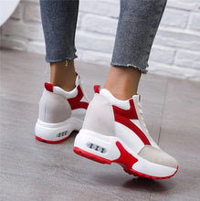 Load image into Gallery viewer, High Heel Womens Sneakers Shoes Red Black Air Cushion Casual Shoes Women Sneakers Modern Shoes Classic Athletic Sports Walking Shoes With Lace Up Platform Leather Trainers
