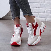 Load image into Gallery viewer, High Heel Womens Sneakers Shoes Red Black Air Cushion Casual Shoes Women Sneakers Modern Shoes Classic Athletic Sports Walking Shoes With Lace Up Platform Leather Trainers
