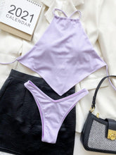 Load image into Gallery viewer, High Neck Swimwear Women Bikini Tied Top Swimsuit Female Brazilian Bikini Set Bathing Suit Swim Women's Bikini Set High Waist  Scoop Collar Padded Swimsuit
