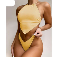 Load image into Gallery viewer, High Neck Swimwear Women Bikini Tied Top Swimsuit Female Brazilian Bikini Set Bathing Suit Swim Women's Bikini Set High Waist  Scoop Collar Padded Swimsuit

