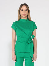 Load image into Gallery viewer, High neck tie detail short sleeve solid top
