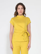 Load image into Gallery viewer, High neck tie detail short sleeve solid top
