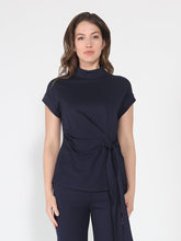 Load image into Gallery viewer, High neck tie detail short sleeve solid top
