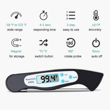 Load image into Gallery viewer, High Quality Foldable Food Thermometer Probe Digital BBQ Meat Kitchen Thermometer  Instant Read Meat Thermometer With 4.6” Folding Probe Backlight &amp; Calibration Function For Cooking Food Candy BBQ Grill Liquids Beef Liquid Water Oil Temperature Gauge
