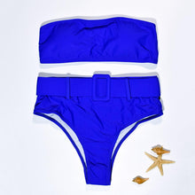 Load image into Gallery viewer, High Waist Bikini Black Swimwear Women Swimsuit High Leg Bikinis Set Women High Waist Bandeau Bikini Set Strapless 2 Piece Bathing Suit Swimsuits Tie Wrap Swimsuits Swimming for Bathing Suit Woman Swimsuits
